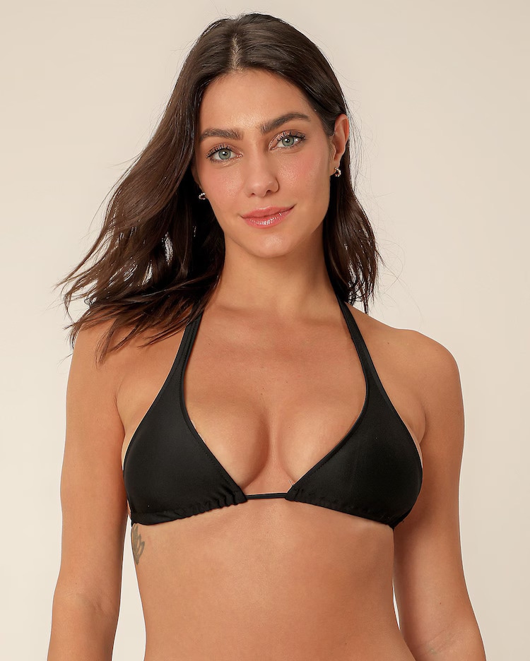 Biquíni top frente única de poliamida preto