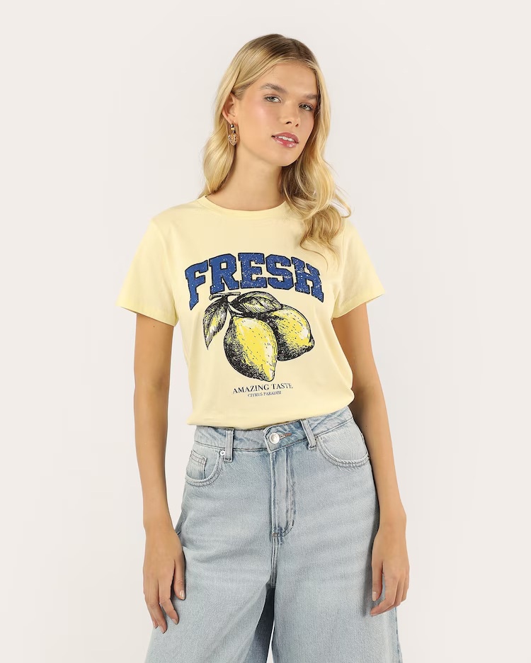 Camiseta feminina regular fresh - amarela