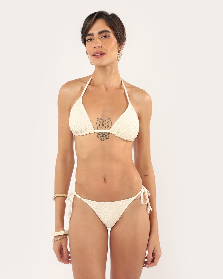 Biquíni calcinha cordinha amarração com textura - off-white