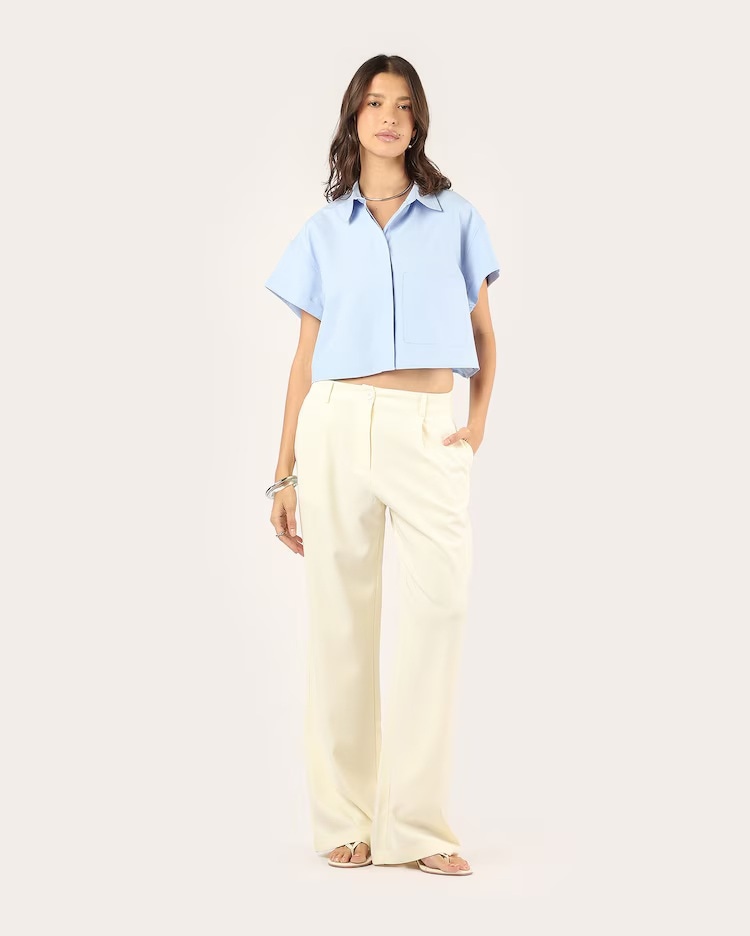 Calça feminina wide leg alfaiatada - amarela