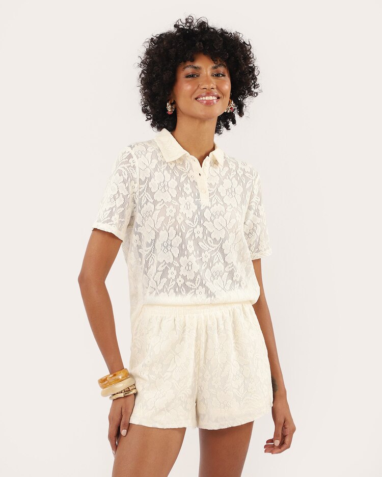 Polo feminina rendada - off-white