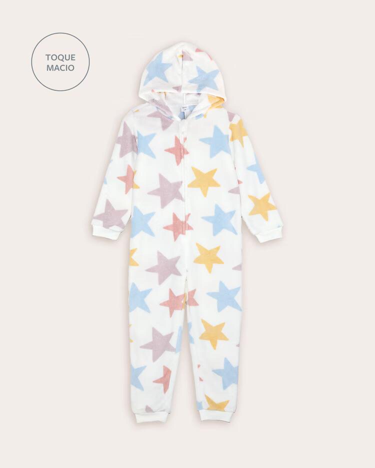 Macacão pijama infantil fleece estrelas 5-14A - branco