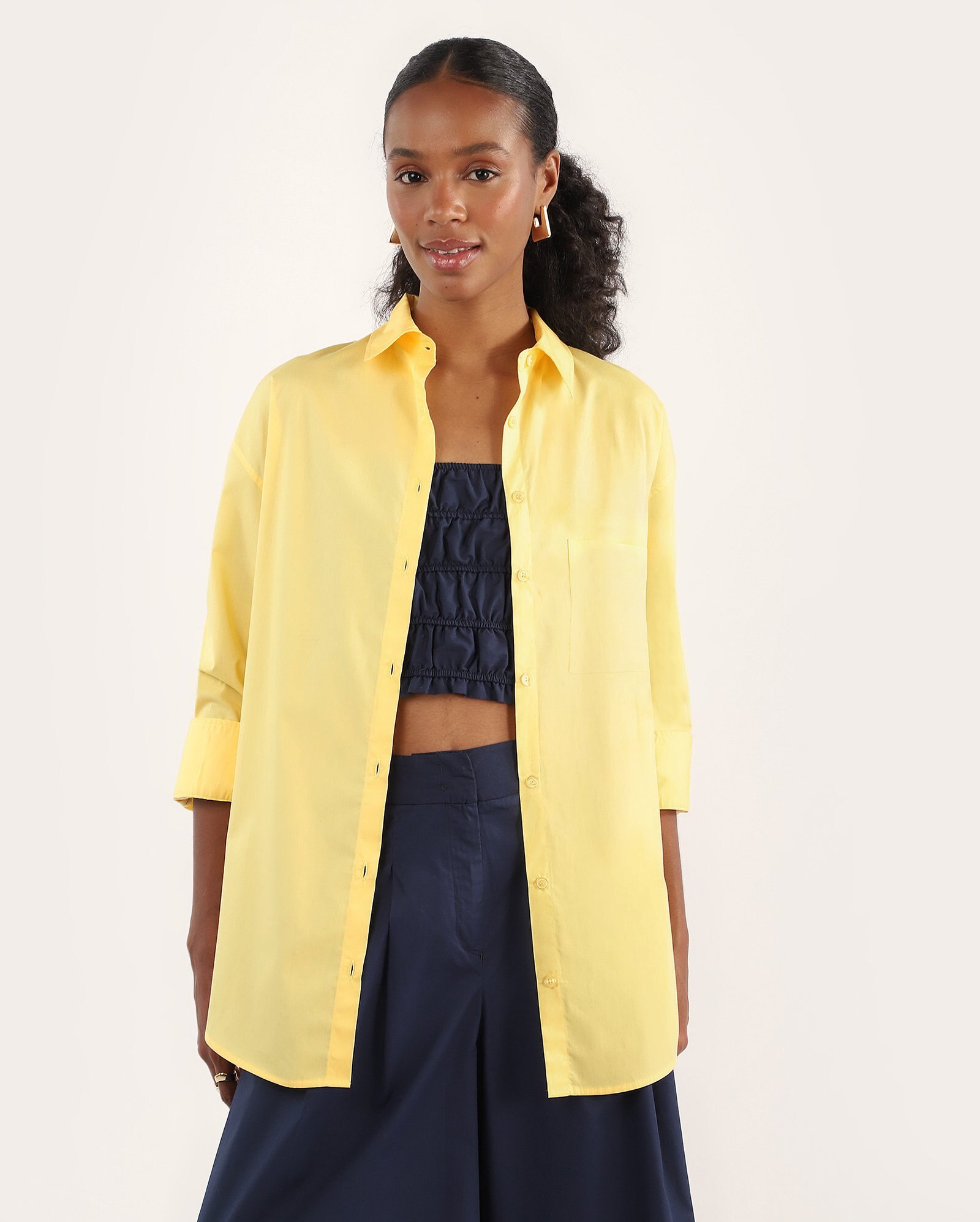Camisa feminina oversized tricoline - Amarelo Claro | Special Edition