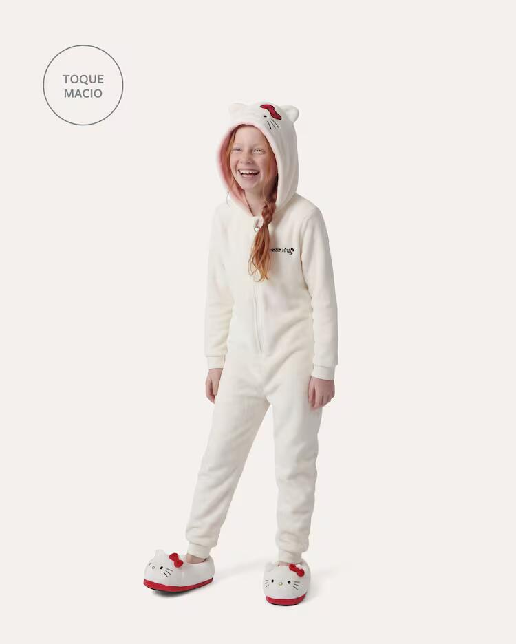 Macacão pijama em fleece com capuz Hello Kitty 5-14A - branco | Sanrio