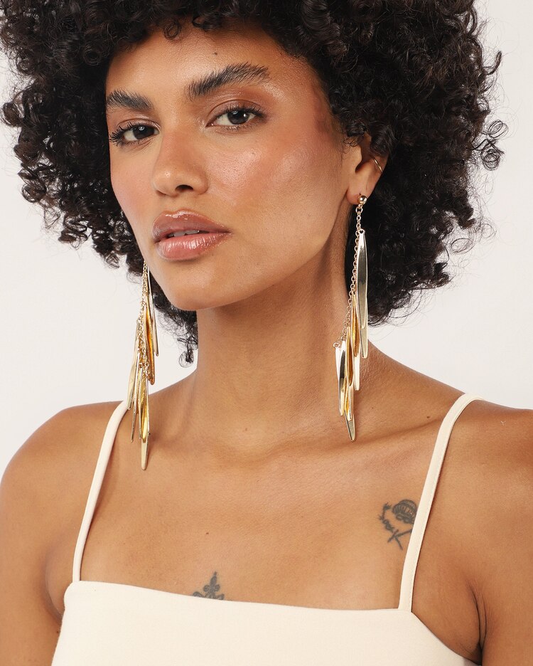 Brinco feminino cascata com hastes - dourado