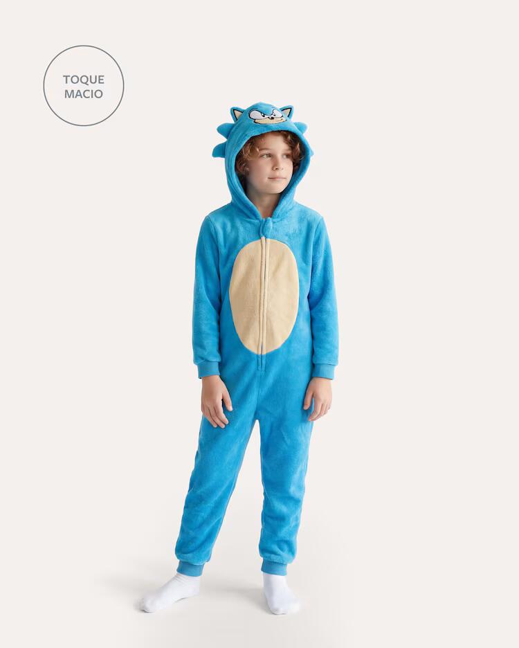 Macacão pijama infantil de fleece Sonic 5-14A - azul | SEGA