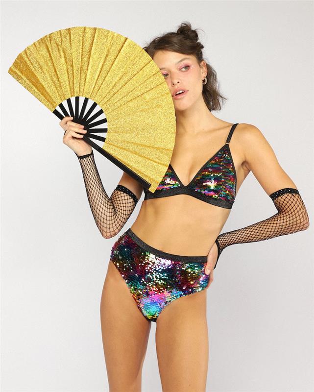 Leque com brilho dobrável 33cm - dourado