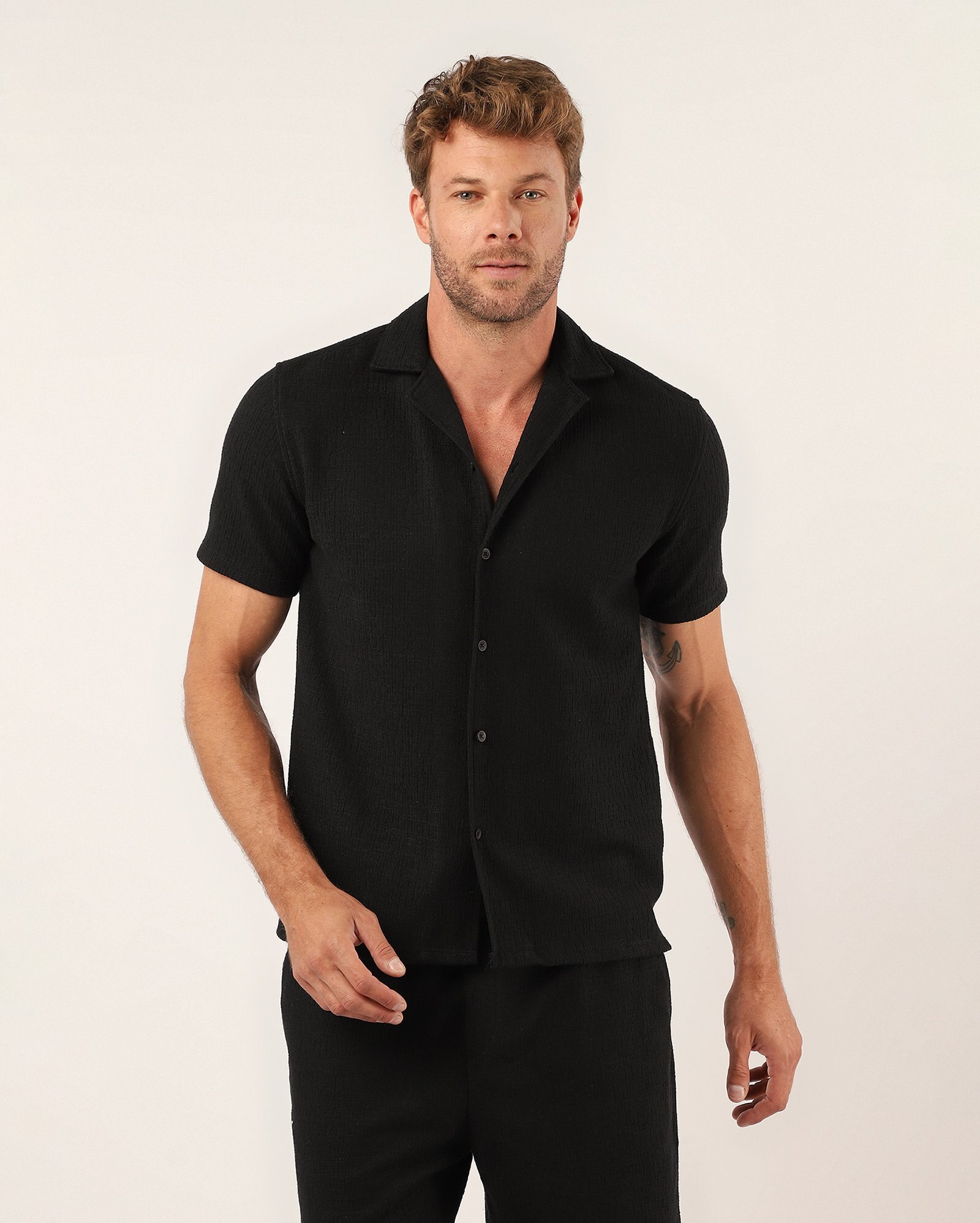 Camisa masculina bowling texturizada