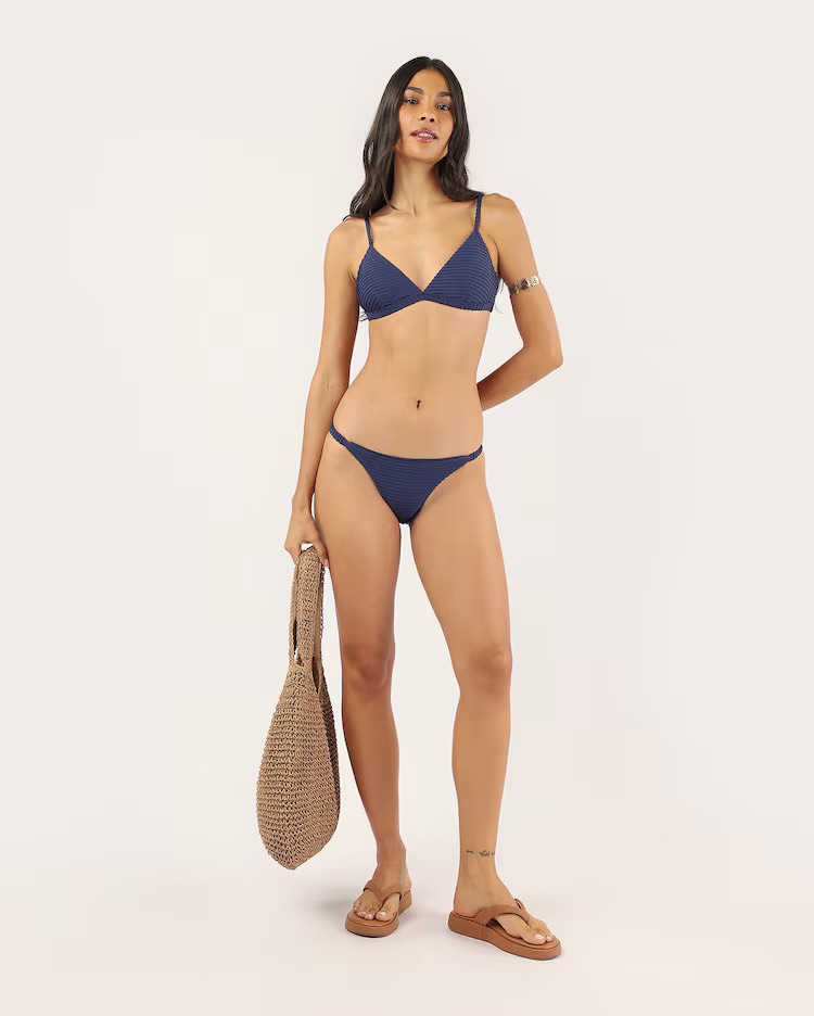 Biquíni calcinha string canelada - azul