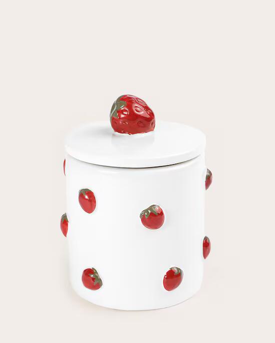 Pote decorativo de cerâmica morangos