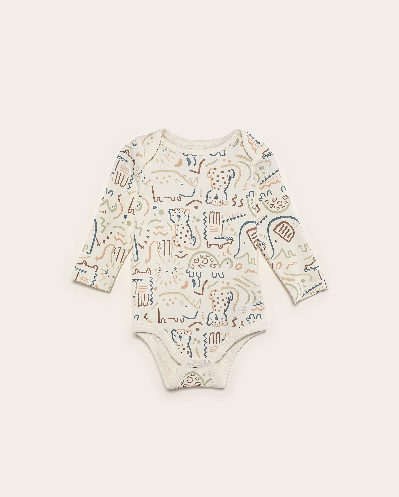 Body bebê manga longa traços bichinhos off-white | Baby Way