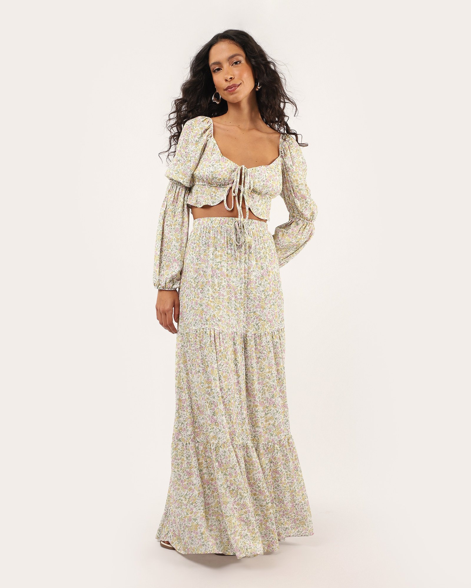 Saia longa em viscose floral