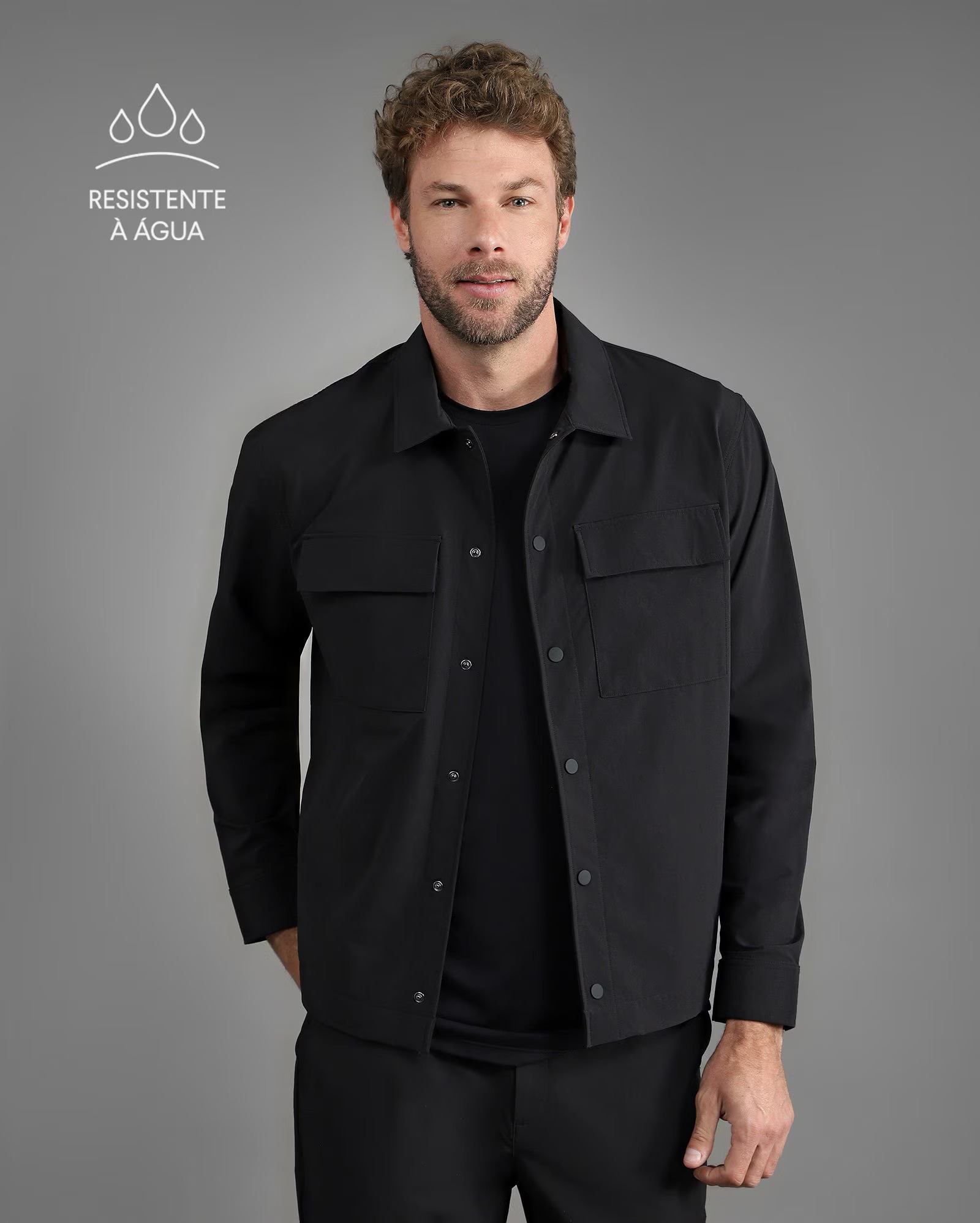 Overshirt masculina D-Ultra repelente à água preta