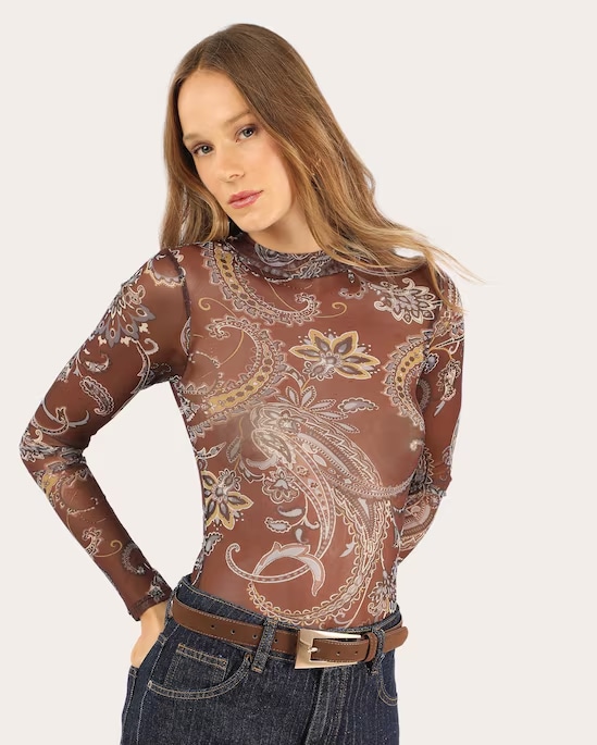 Blusa feminina em tule paisley | Silvia Braz + Riachuelo